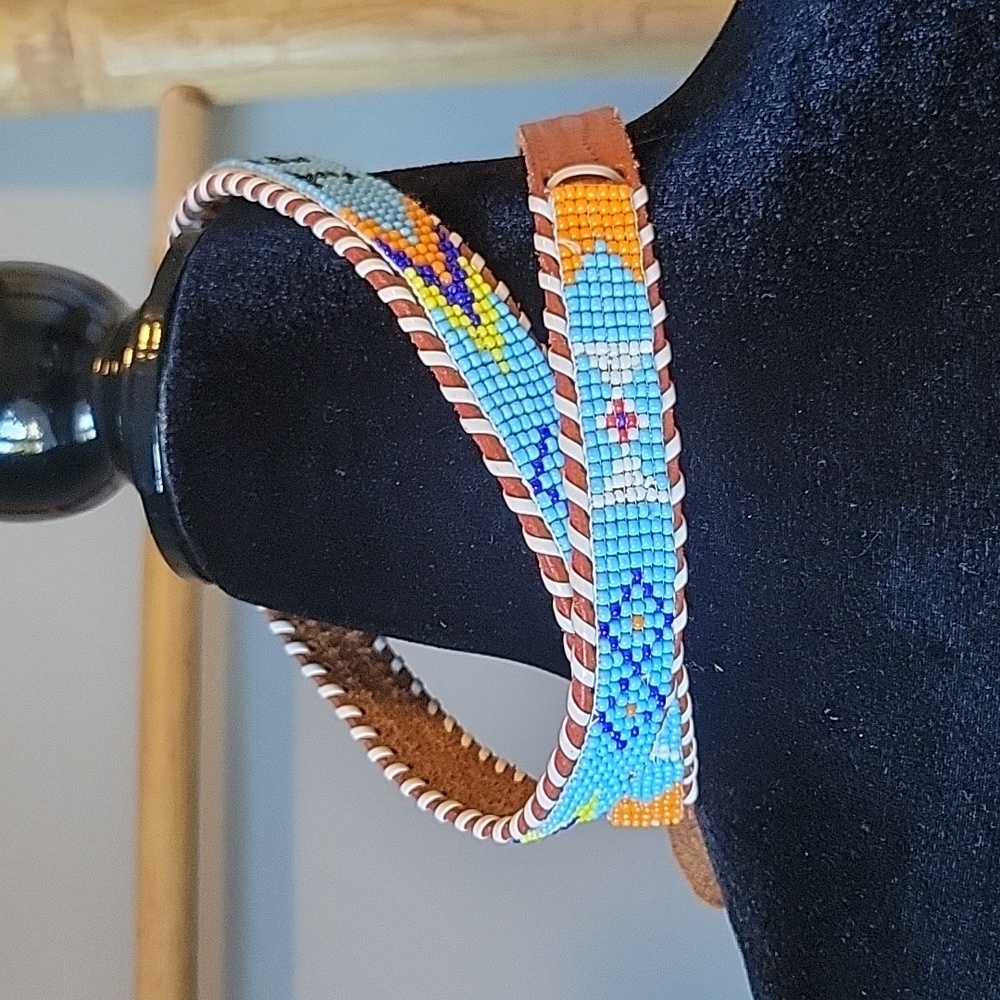 Vintage JACKSON HOLE Beaded Brown Leather Belt